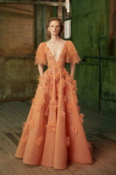 Tony Ward Feather Applique Gown