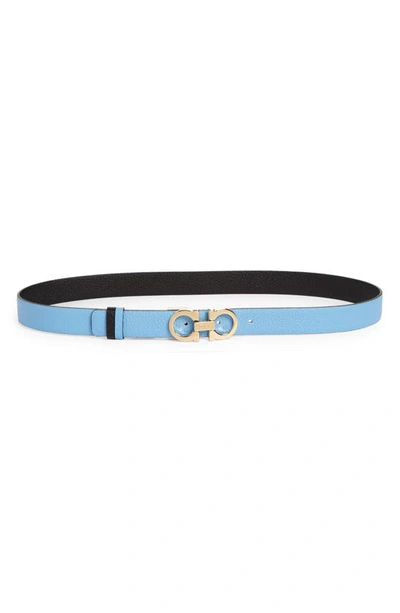 Ferragamo Donna Logo-embossed Leather Belt In Blue Black