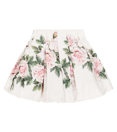 Monnalisa Kids' Floral Skirt In Beige/rosa Antico
