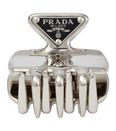 Prada Triangular Hair Clip Metallic Finish In Silver