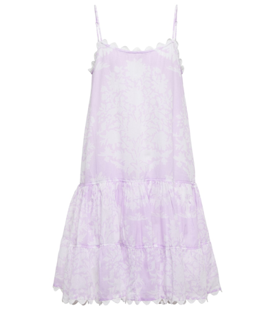 Juliet Dunn Printed Cotton Voile Minidress In Purple