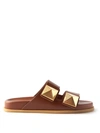 Valentino Garavani One Stud Leather Slides In Tan Brown