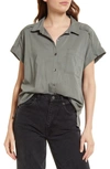 Splendid High-low Cotton Blend Button-up Shirt In Soft Vob