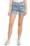 Wit & Wisdom 'ab'solution Camo High Waist Raw Hem Shorts In Blsd-blue Shadow