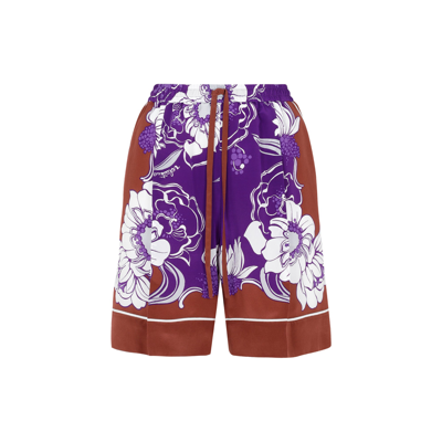 Valentino Floral-print Silk Crepe De Chine Shorts In Neutral