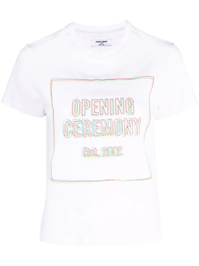 Opening Ceremony Embroidered Box Logo Cotton T-shirt In White