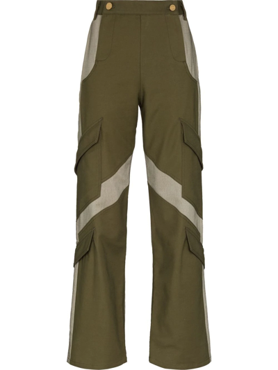 Dion Lee Tilted-seam Contrast-panel Straight-leg High-rise Stretch-cotton-blend Cargo Trousers In Green