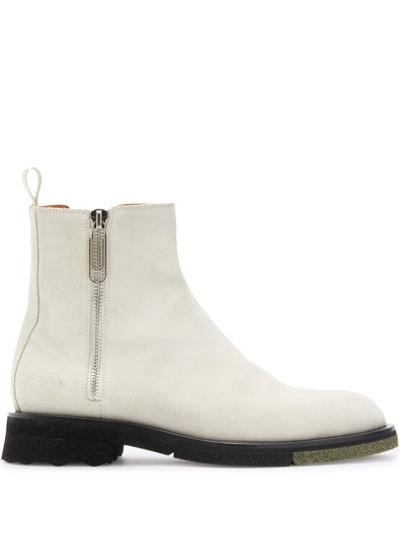Off-white Men's Sponge Sole Leather Ankle Boots In  Beige