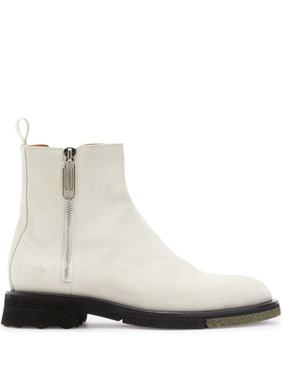 Off-white Men's Sponge Sole Leather Ankle Boots In Beige