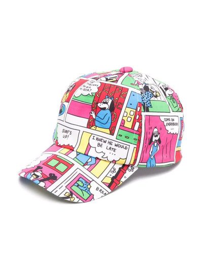Moschino Kids' Comic Print Cap In Pink