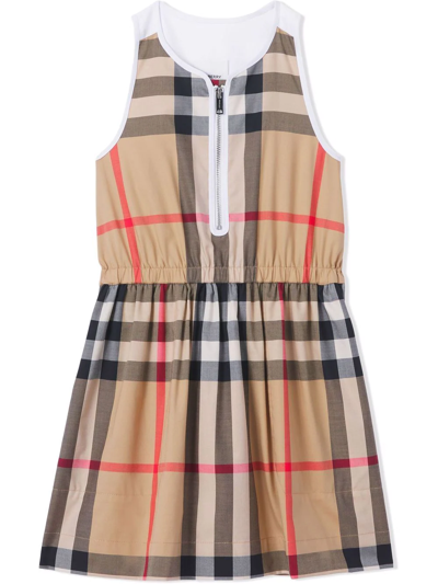 Burberry Teen Vintage Check Flared Dress In Beige