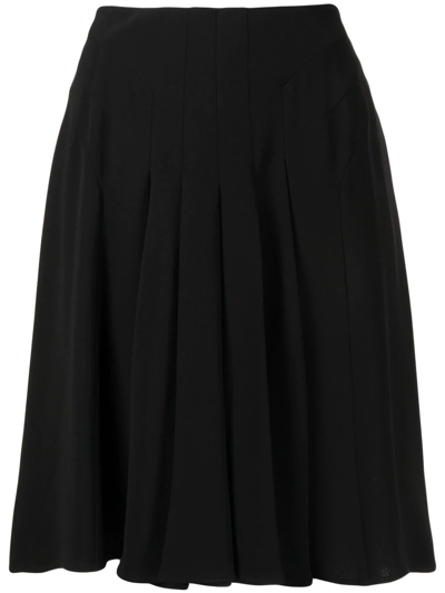 Pre-owned Giorgio Armani 2010 High-waisted Pleated Silk Skirt In Black