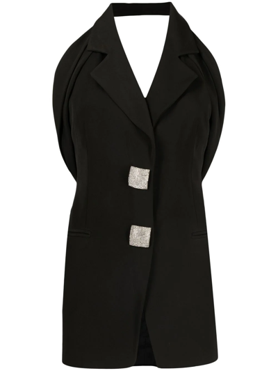 Pre-owned Gianfranco Ferre 2010s Rhinestone-embellished Button Sleeveless Blazer In Black
