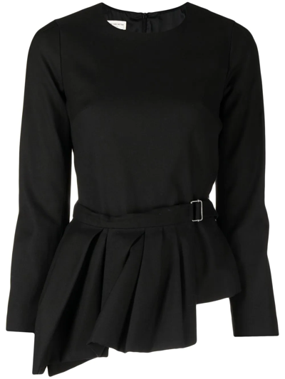 Pre-owned Dries Van Noten 2010 Round-neck Belted Blouse In Black