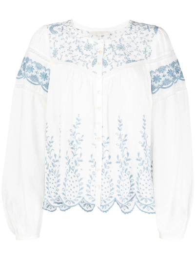 Loveshackfancy Badyn Embroidered-voile Blouse In Nocolor