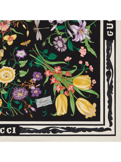 Gucci Floral-print Silk Scarf In Black