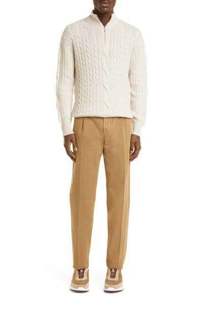 Loro Piana Cable-knit Baby Cashmere And Linen-blend Half-zip Sweater In Neutrals