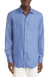 Loro Piana Andre Arizona Linen Button-up Shirt In Blue