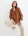 Mw Washed Leather Oversized Motorcycle Jacket In Dried Cedar