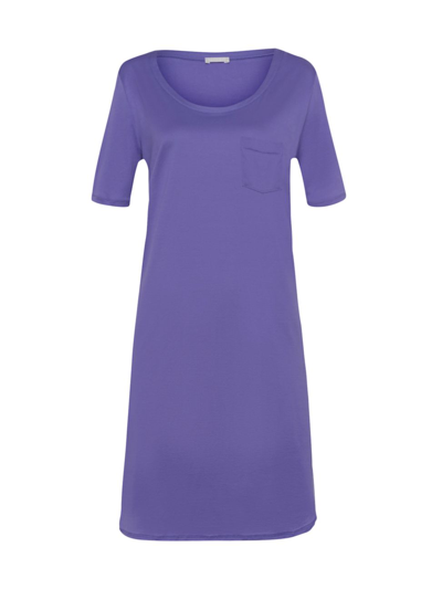 Hanro Cotton Deluxe Short-sleeve Big Sleepshirt In Violet Blue