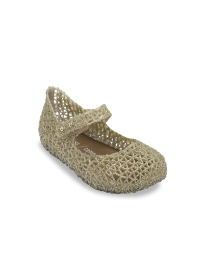 Mini Melissa Girl's Campana Papel Glitter Cutout Mary Jane Shoes, Baby/toddlers In Gold Glitter