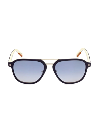 Zegna 59mm Rectangular Sunglasses In Blue