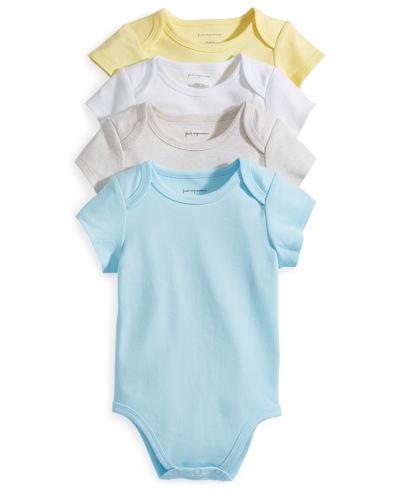 First Impressions Babies' Unisex Bodysuits, Pack Of 4, Created For Macy's In Pebble Hthr