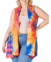 24seven Comfort Apparel Maternity Orange Tie Dye Open Front Shrug Vest In Multi