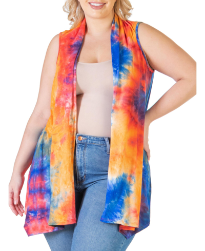 24seven Comfort Apparel Women's Tie Dye Sleeveless Open Front Shrug Vest In Multi