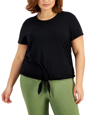Id Ideology Plus Size Tie-front T-shirt, Created For Macy's In Deep Black