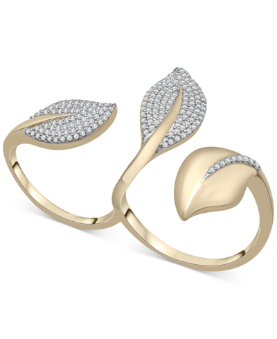 Wrapped Diamond Pave Leaf Open Cuff Double Ring (1/2 Ct. T.w.) In 10k White Or Yellow Gold, Created For Macy