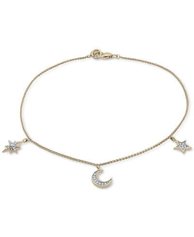 Wrapped Diamond Moon & Stars Charm Ankle Bracelet (1/10 Ct. T.w.) In 10k Gold, Created For Macy's