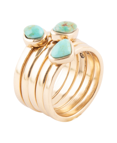 Barse Bold Bronze And Genuine Turquoise 5 Piece Stack Ring Set In Blue