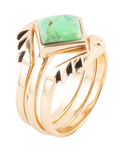 Barse Mission Bronze And Genuine Lime Turquoise Stack Rings In Green