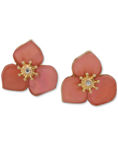 Lonna & Lilly Gold-tone Pave Color Flower Button Earrings In Pink