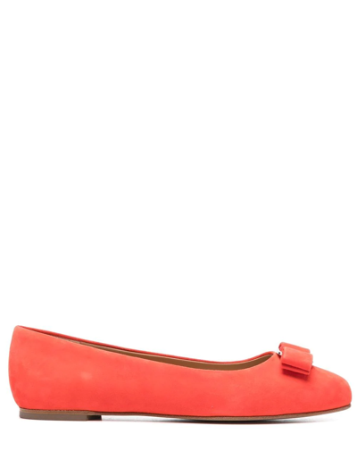 Ferragamo Logo-plaque Ballerina Shoes In Candy Apple Red