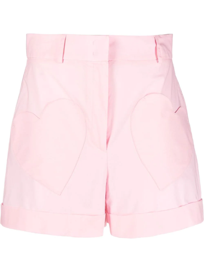 Moschino Heart-patch Tailored Shorts In Pink