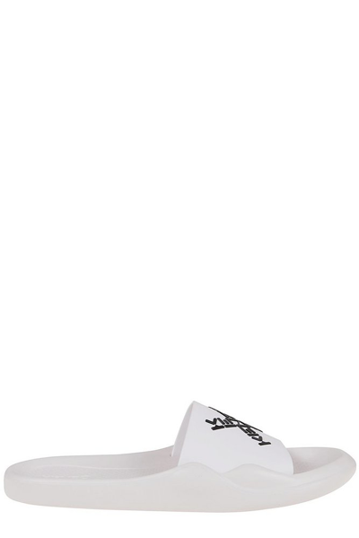 Kenzo Logo Printed Open Toe Slides In White