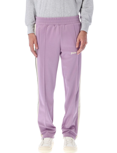 Palm Angels Logo Printed Side Striped Track Trousers In Purple