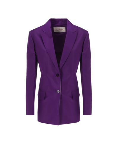 Valentino Single-breasted Silk Blazer In Prism Violet