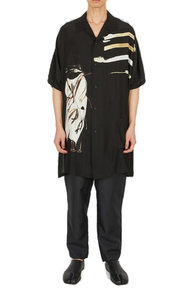 Yohji Yamamoto Graphic Printed Short Sleeves Shirt In Black