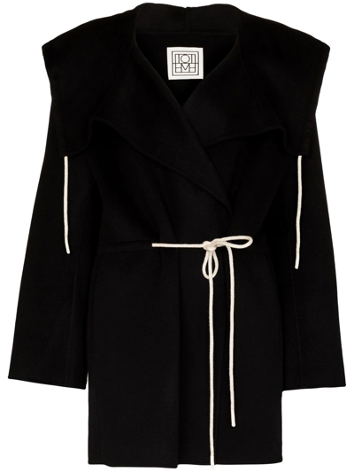 Totême Hooded Tie-waist Shirt Coat In Black
