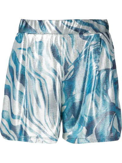 Alberta Ferretti Metallic Swirl Print Shorts In Blue