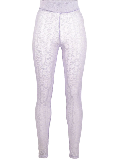 Philipp Plein Monogram-pattern Leggings In Violett