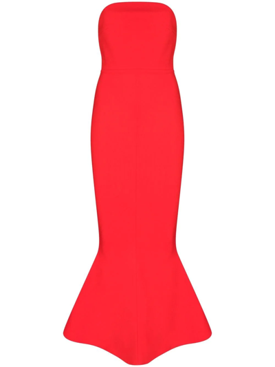 Solace London Amara Flared Bandeau Midi Dress In Red