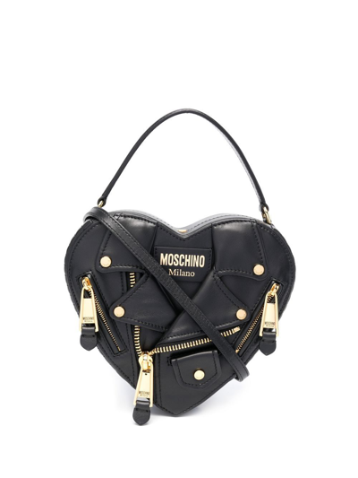 Moschino Leather-jacket Heart Clutch Bag In Fantasy Print Black