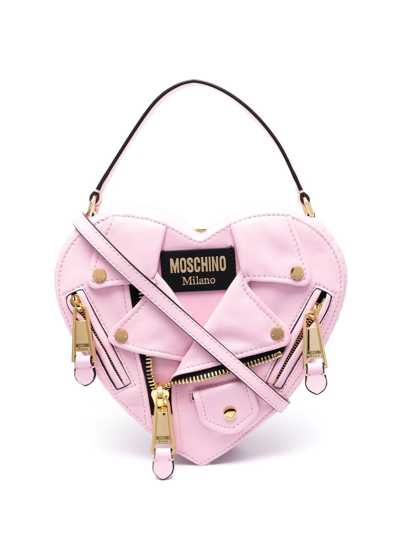 Moschino Leather-jacket Heart Tote Bag In Rosa