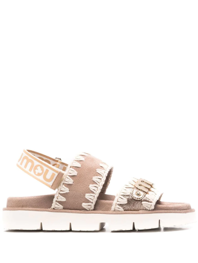 Mou Summe Summer Sandals New Bio Metallic Lizard Gold In Braun