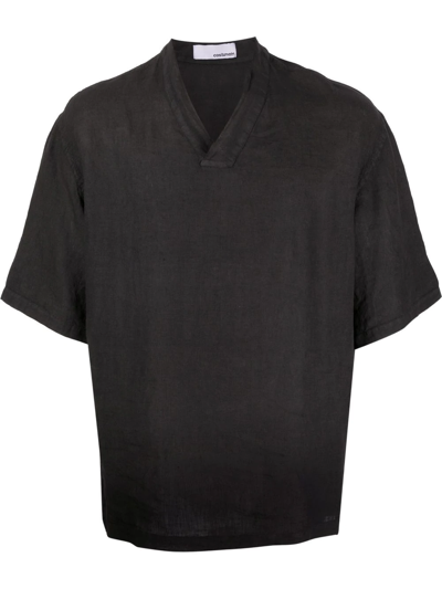 Costumein V-neck Linen Shirt In Schwarz