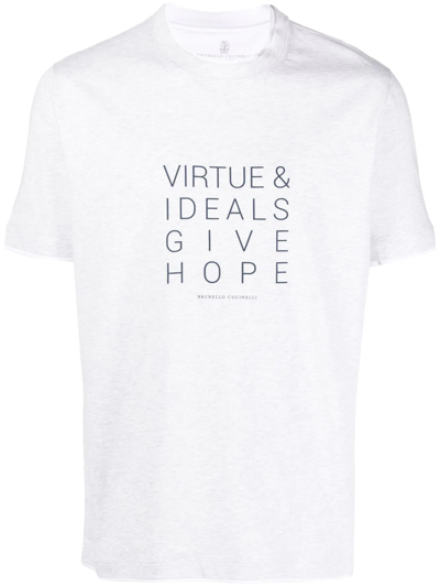 Brunello Cucinelli Slogan-print Short-sleeved T-shirt In Grau